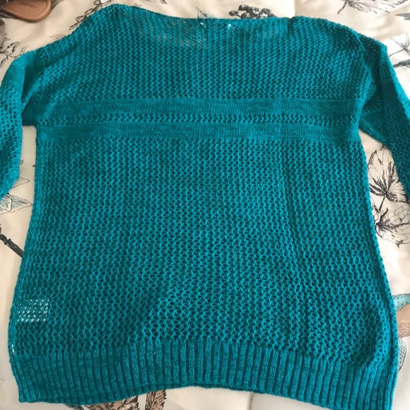 🌸BOGO FREE🌸AEO teal open weave sweater NWOT in XL - Picture 5 of 8